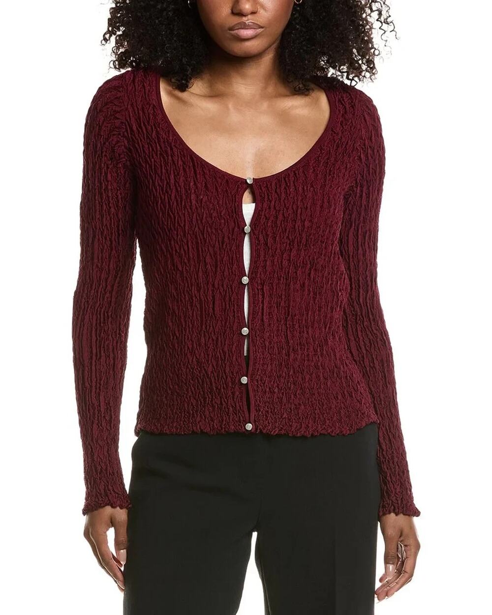 Avec Les Filles Women's Knit Cardigan Burgundy Size L 3174